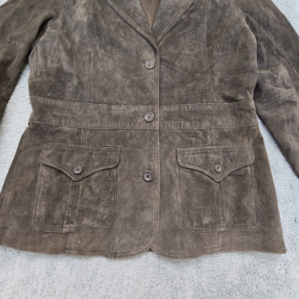 Liz Claiborne Genuine Suede Leather Blazer Jacket Brown Size Medium Y2K - Picture 3 of 9